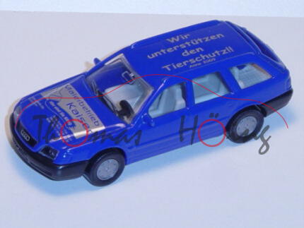 Audi A6 Avant 2.8 (C4, Typ 4A), Modell 1994-1997, hell-ultramarinblau, Malerbetrieb Kaiser / Hier si