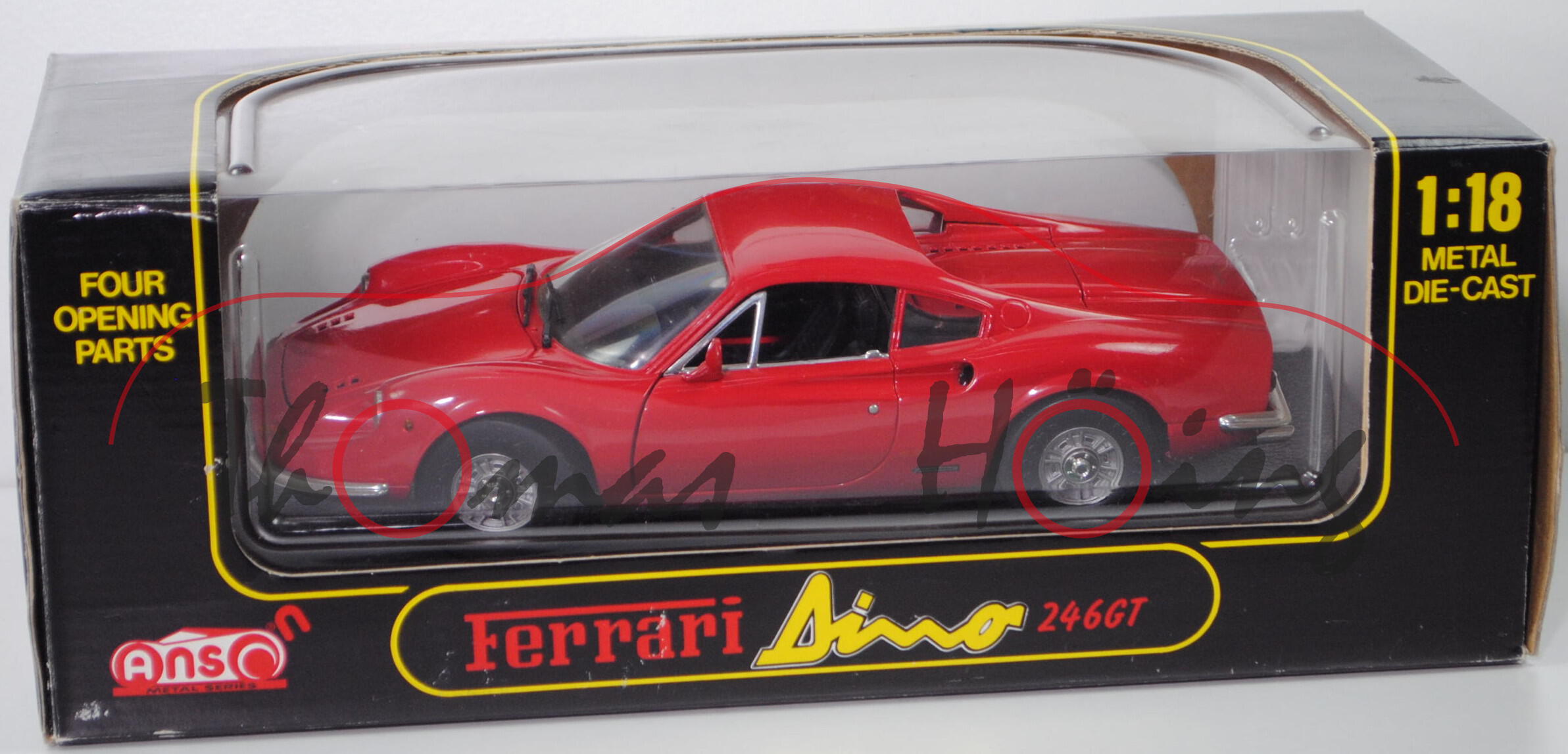 (Ferrari) Dino 246 GT (Tipo 607, Modell 1969-1974), hell-karminrot, ANSON, 1:18, mb (Vitrinenmodell)