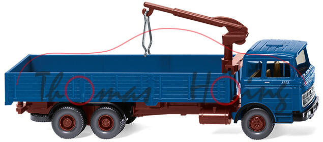 Mercedes-Benz LP 2223 (Typ LP BR, Mod. 1963-1974) Hochbordpritschen-LKW mit Ladekran, blau, 1:87, mb