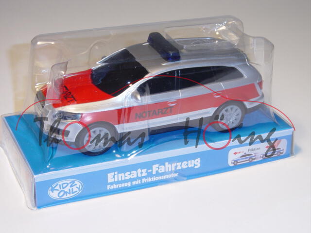 Audi Q7, Mj. 05, silber/rot, NOTARZT, mit Friktionsmotor, DICKIE, 1:32, mb