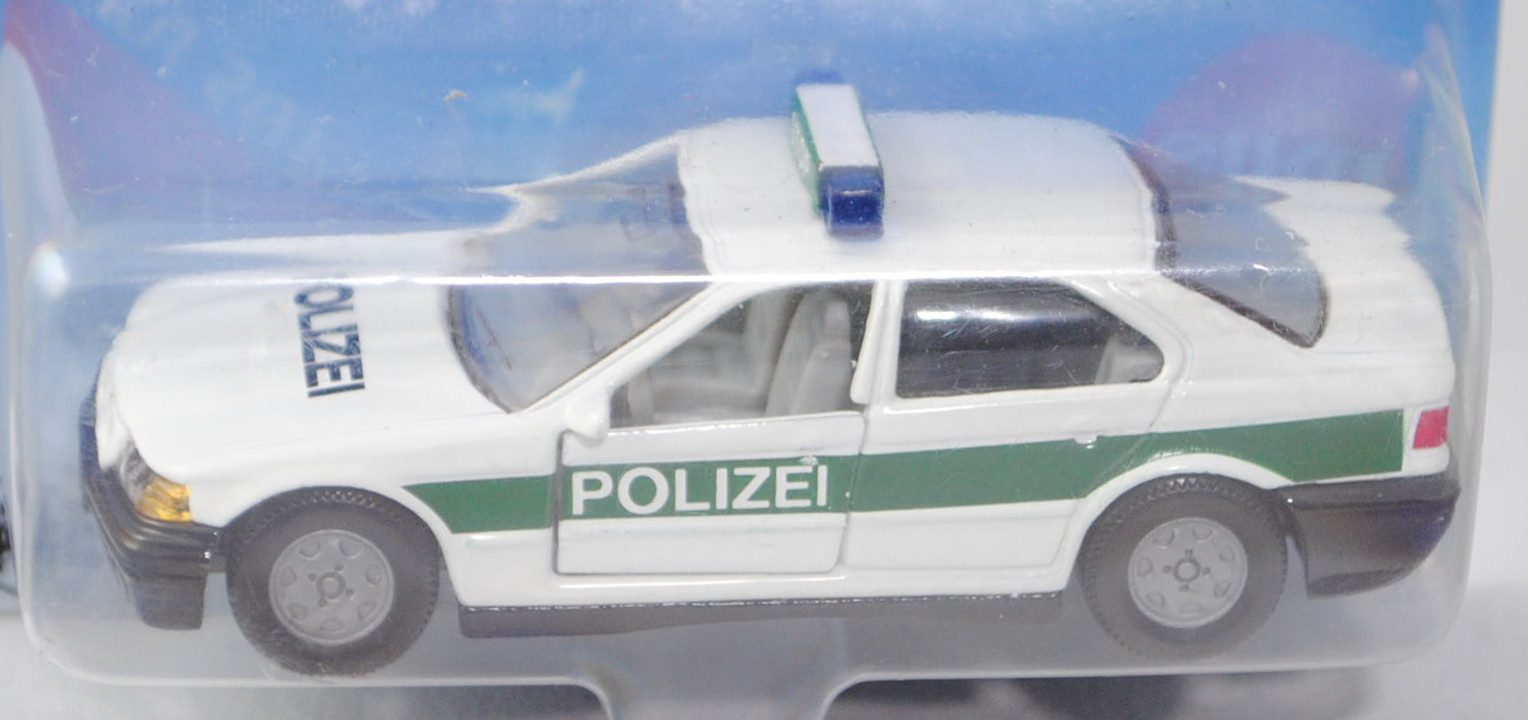 00003 BMW 320i (Baureihe E36, Modell 1992-1996) Polizei-Streifenwagen, reinweiß/hell-moosgrün, innen