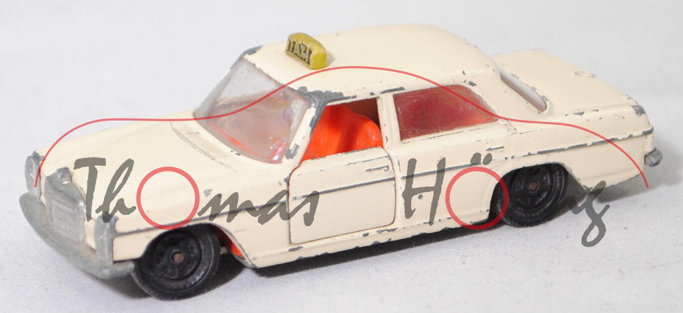 00010 Mercedes-Benz 250/8 (W 114, Serie 1, Modell 1967-1972) Taxi, hellelfenbein, Lenkrad rotorange, Verglasung klar, R3, SIKU (V-SERIE), 1:61, vsc