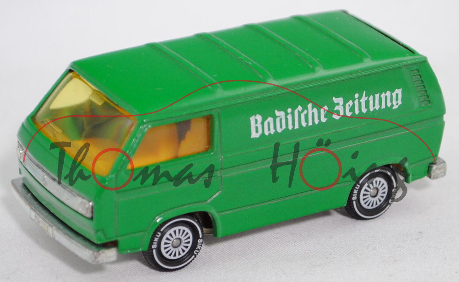 VW Transporter Kastenwagen 2,0 Liter (Typ T3, Modell '80), Mod. 79-82), grün, Badische Zeitung, SIKU