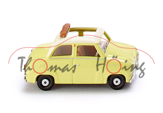 Glas Goggomobil mit offenem Faltdach (Modell 1964-1969), gelb, Faltdach braun, Wiking, 1:87, mb