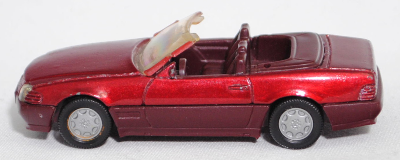 00001 Mercedes-Benz 500 SL (R 129, Modell 1989-1992), purpurrotmetallic, Stern im Kühlergrill silber, Scheibe seitlich lackiert, Heckklappe ohne Stern, Hong, B7, SIKU SUPER, 1:55, m-