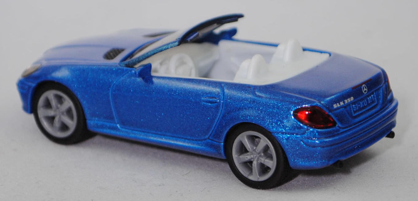 00008 Mercedes-Benz SLK 350 (interne Baureihenbezeichnung R 171, Vor-MoPf, Modell 2004-2008), verkehrsblaumetallic, innen weiß/blaumetallic, Bpr. 1002, SIKU SUPER, 1:55, m
