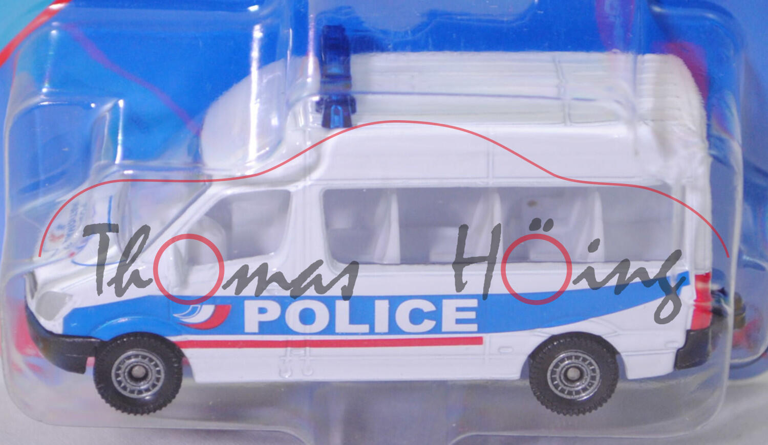 00102 F Mercedes-Benz Sprinter II (Modell 2006-2013) Kleinbus, weiß, POLICE, C80, SIKU, 1:74, P29e