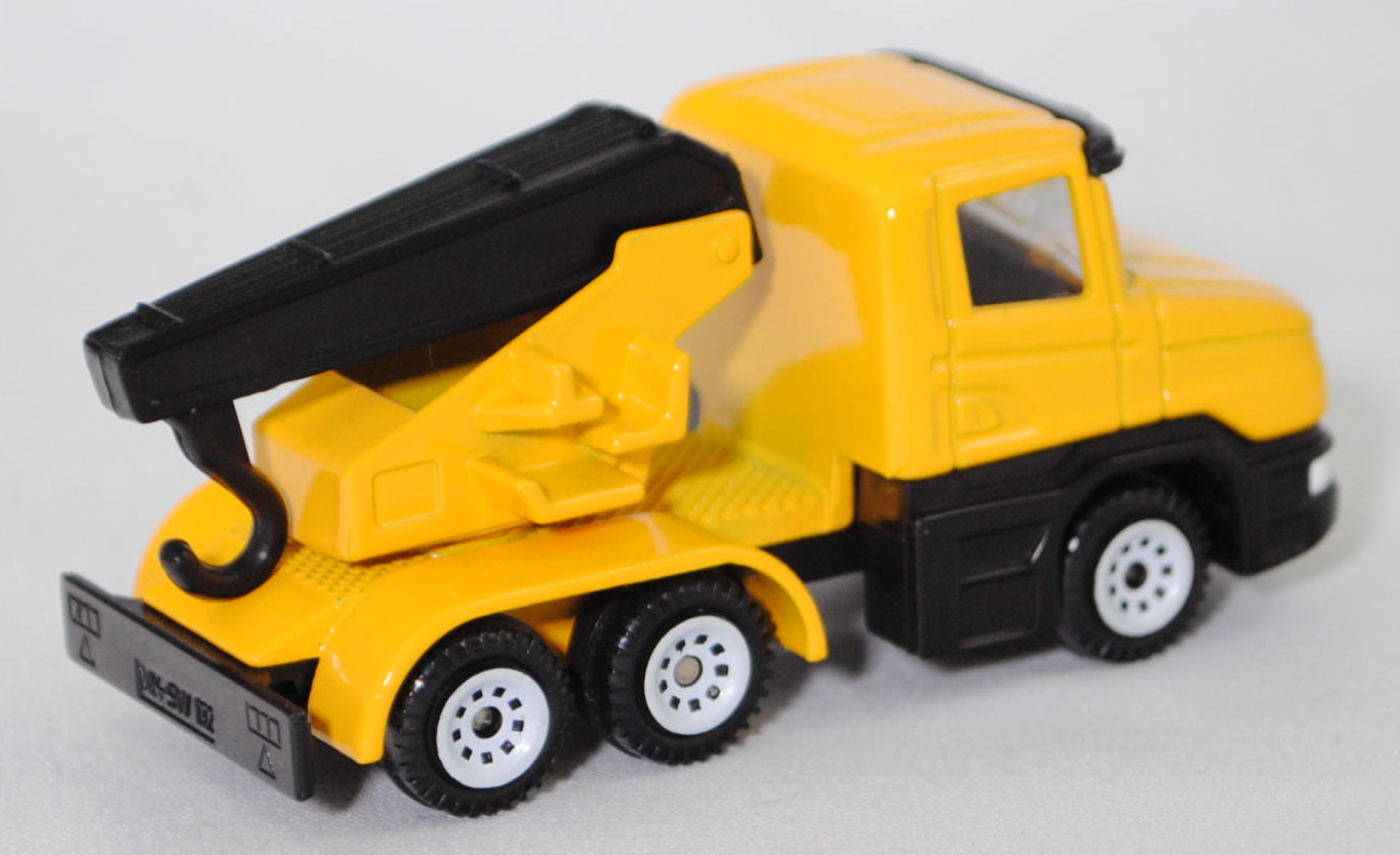 00002 Scania T114GB 6x4 NZ 340 (Serie 4, Fahrerhaustyp CT14, Modell 1995-1998) Abschleppwagen, gelb, Ausleger mit Abschlepphaken schwarz, C1 weiß, SIKU SUPER, 1:86, m