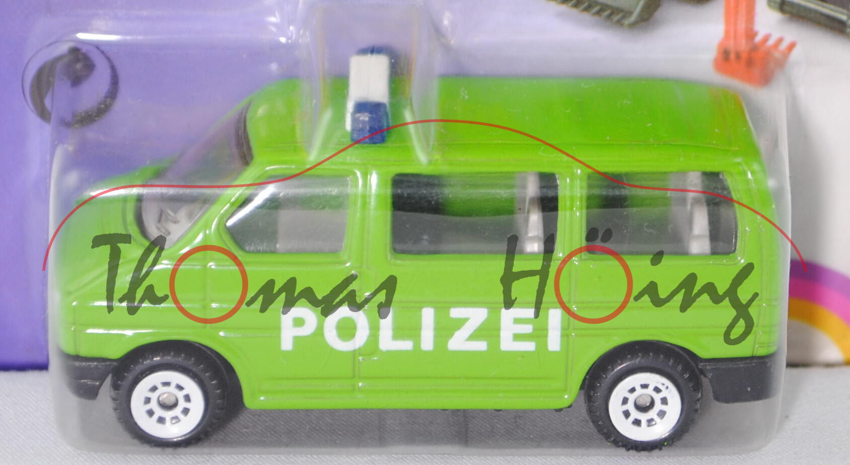 VW T4 Caravelle (Modell 1990-1995) Polizei-Mannschaftswagen, gelbgrün, innen lichtgrau, Lenkrad inte