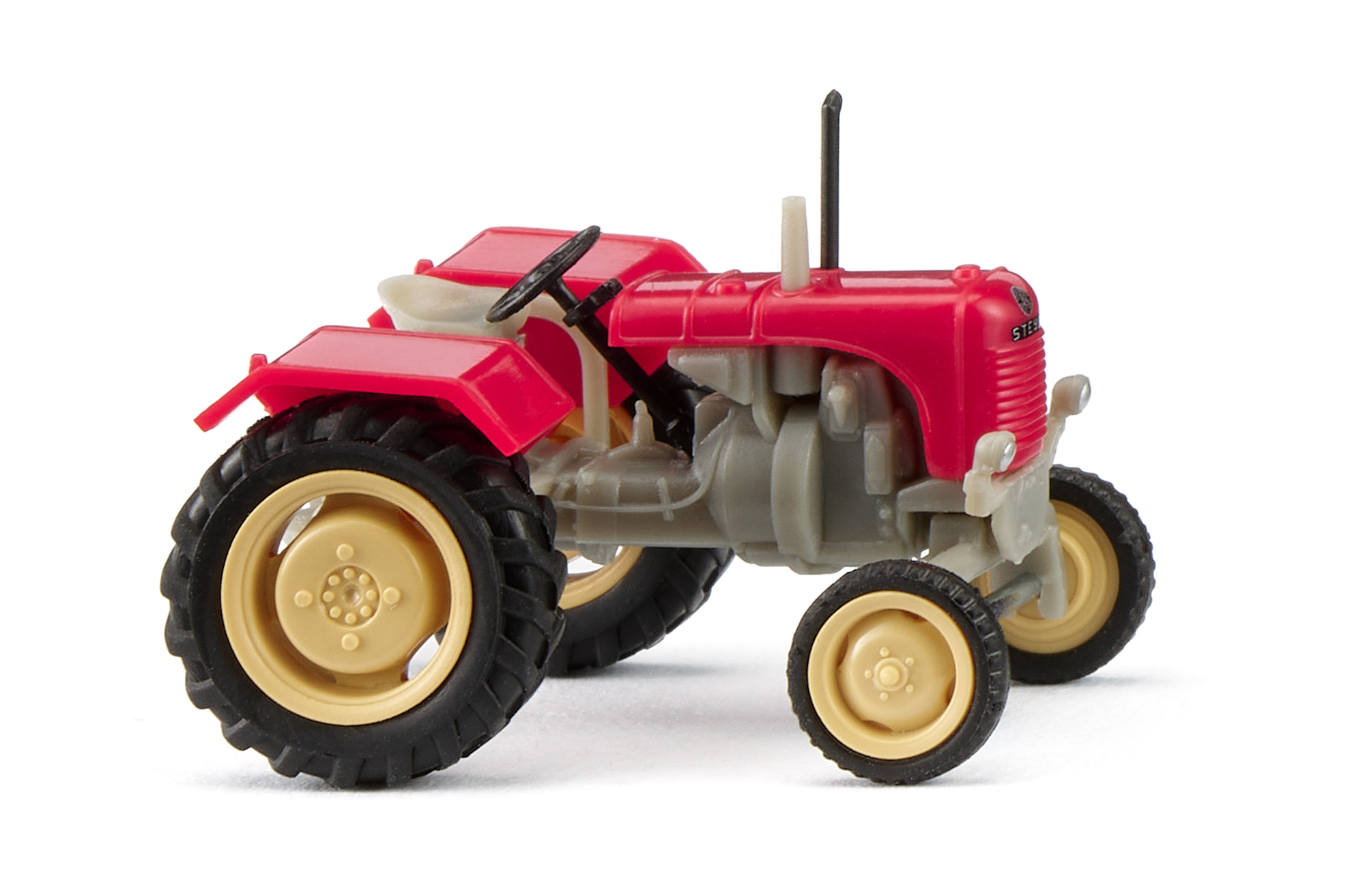 Steyr-Diesel Traktor Typ 80 (1. Generation, Baureihe 13, Typ Standardtraktor in Normalausführung, Baujahr 1949-1964), Motorhaube und hintere Kotflügel karminrot, Wiking, 1:87, mb