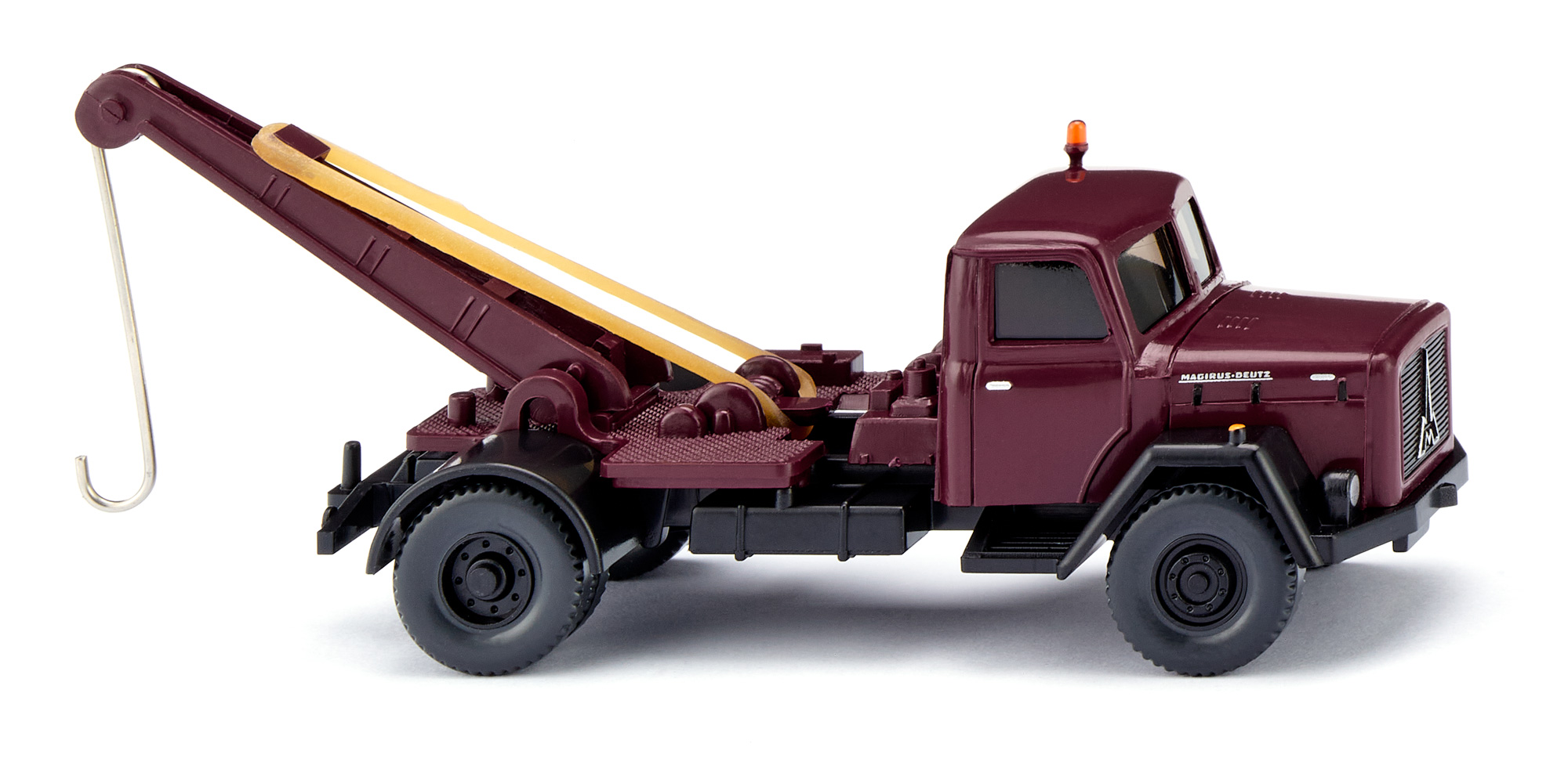 Magirus Saturn 145 A 4x4 (2. Generation Eckhauber, Modell 1958-1964) Abschleppwagen, weinrot, Kranaufbau mit Kranarm weinrot, Wiking, 1:87, mb