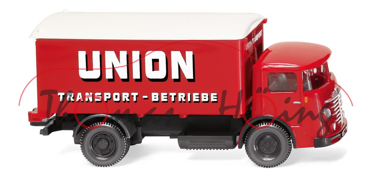 Büssing Typ 4500 U (Mod. 1953-1955) Koffer-LKW, rot, UNION / TRANSPORT - BETRIEBE, Wiking, 1:87, mb