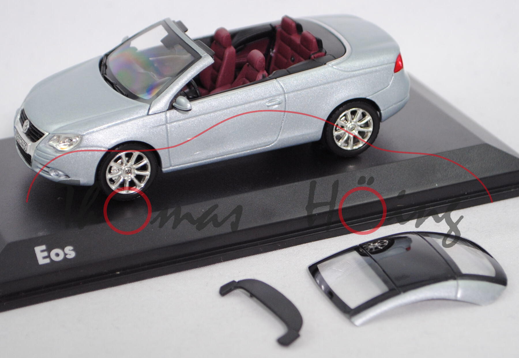 VW Eos V6 (Typ 1F, Vorfacelift, Modell 2006-2009), silver essence metallic, Norev, 1:43, Werbebox