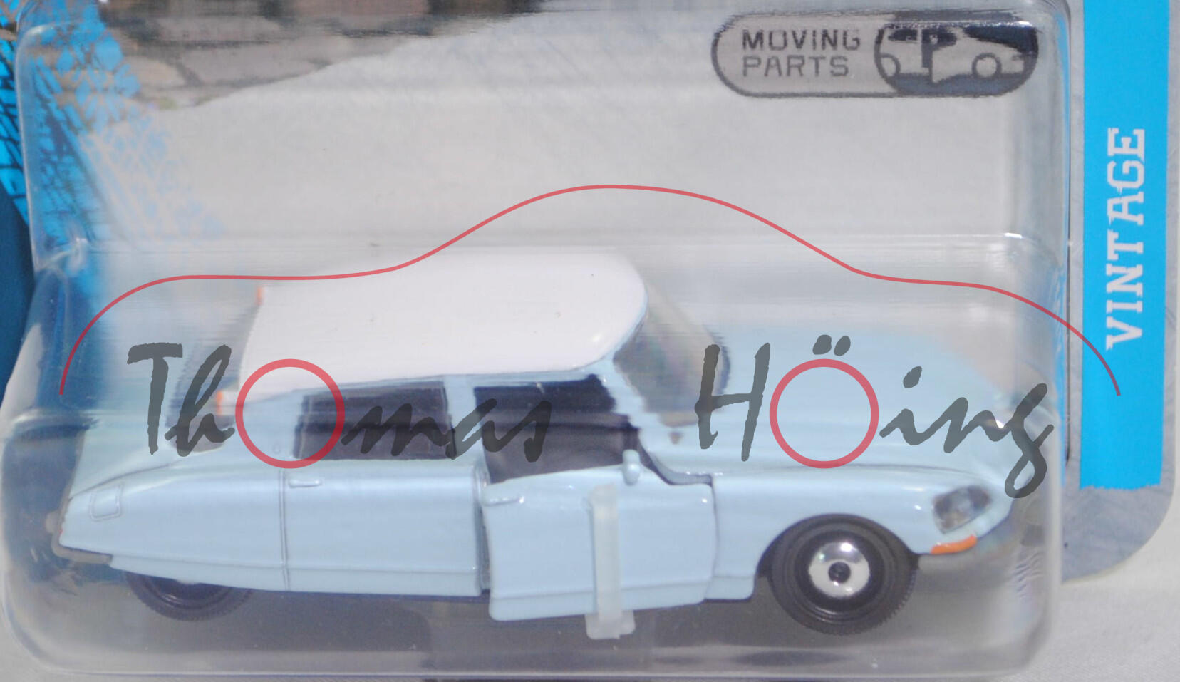 Citroen DS 21 (2. Generation D-Modelle, DS = Distinctife Series, Die Göttin, Modell 1967-1968) (Nr. 253D), hell-pastellblau/reinweiß, majorette, 1:59, Blister (VINTAGE)