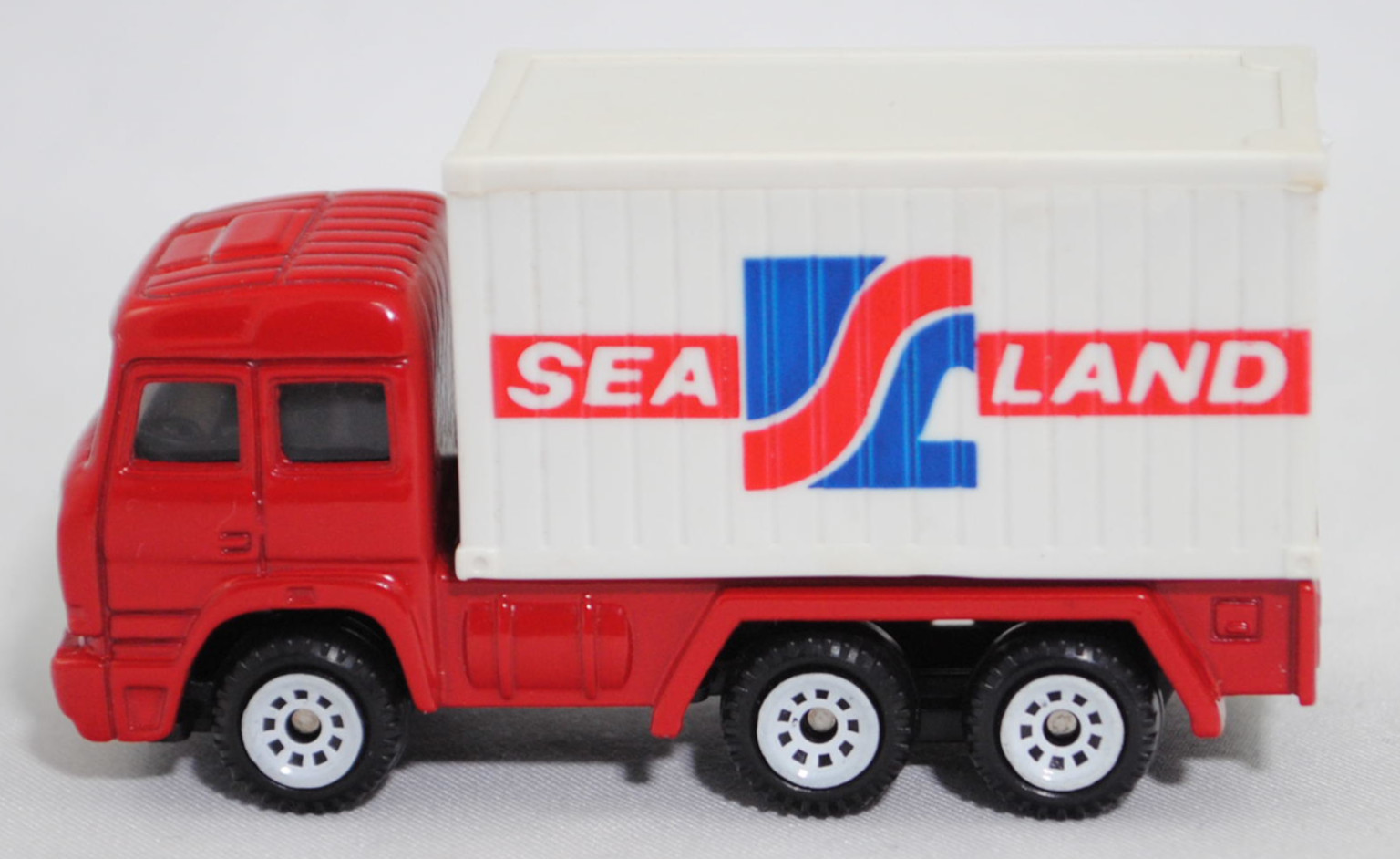 00001 Iveco TurboStar 240-36 6x2 (Modell 1987-1990) Container-Transporter, karminrot, Bpr. 0815 / 0816, C1 reinweiß, 1:86, Container reinweiß, SEA LAND, 1:121, SIKU SUPER, m