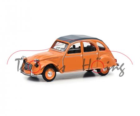 Citroen 2CV6 Club (Mod. 1982-1990), mandarin orange, Rolldach graphitgrau, Nr. 4, Schuco, 1:64, mb