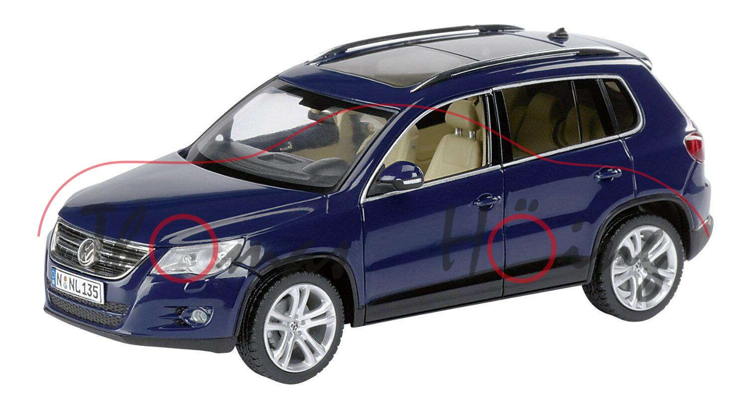 VW Tiguan 2.0 TDI, Modell 2007-2011, indienblau, Schuco, 1:43, PC-Box (Limited Edition 1500)