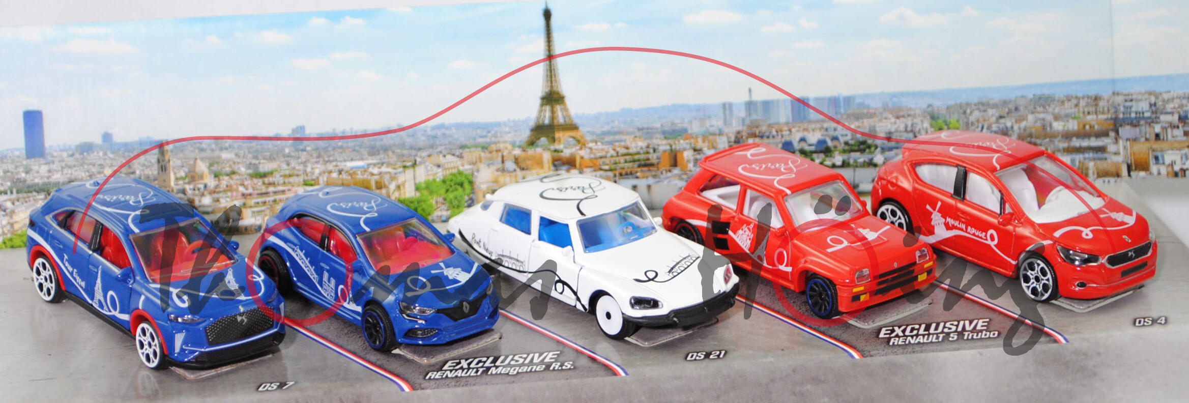 FRENCH TOUCH Giftpack: DS 7+Renault Mégane R.S.+Citroen DS 21+Renault 5 Turbo+DS 4, majorette, 1:64, mb