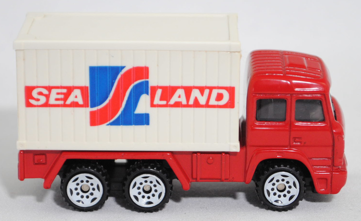 00000 Iveco TurboStar 240-36 6x2 (Modell 1987-1990) Container-Transporter, karminrot, Bpr. 0815 / 0816, C3 reinweiß, 1:86, Container reinweiß, SEA LAND, 1:121, SIKU SUPER, m