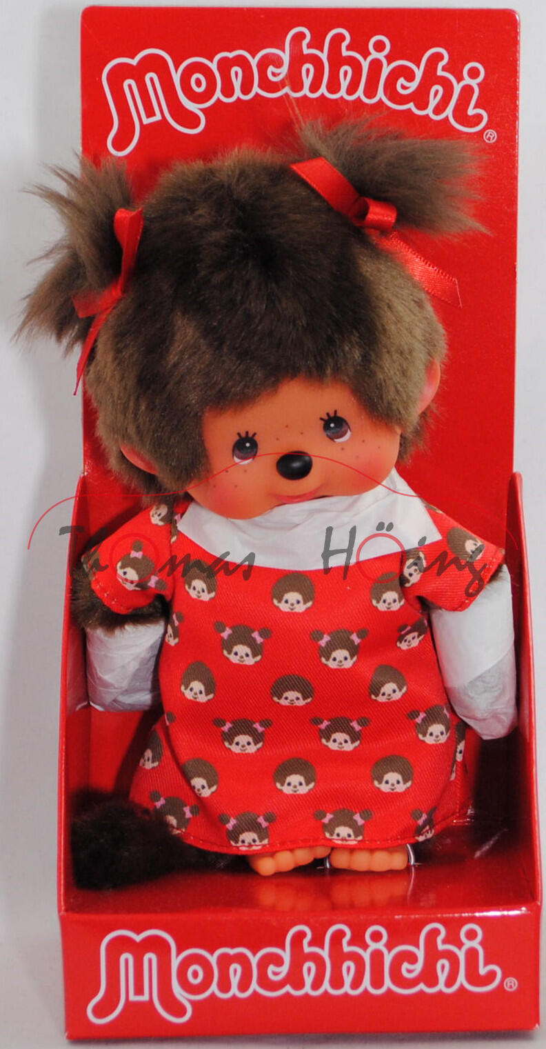 Monchhichi Face Print Dress Girl (Mädchen mit Monchhichikleid), 20 cm groß, Sekiguchi