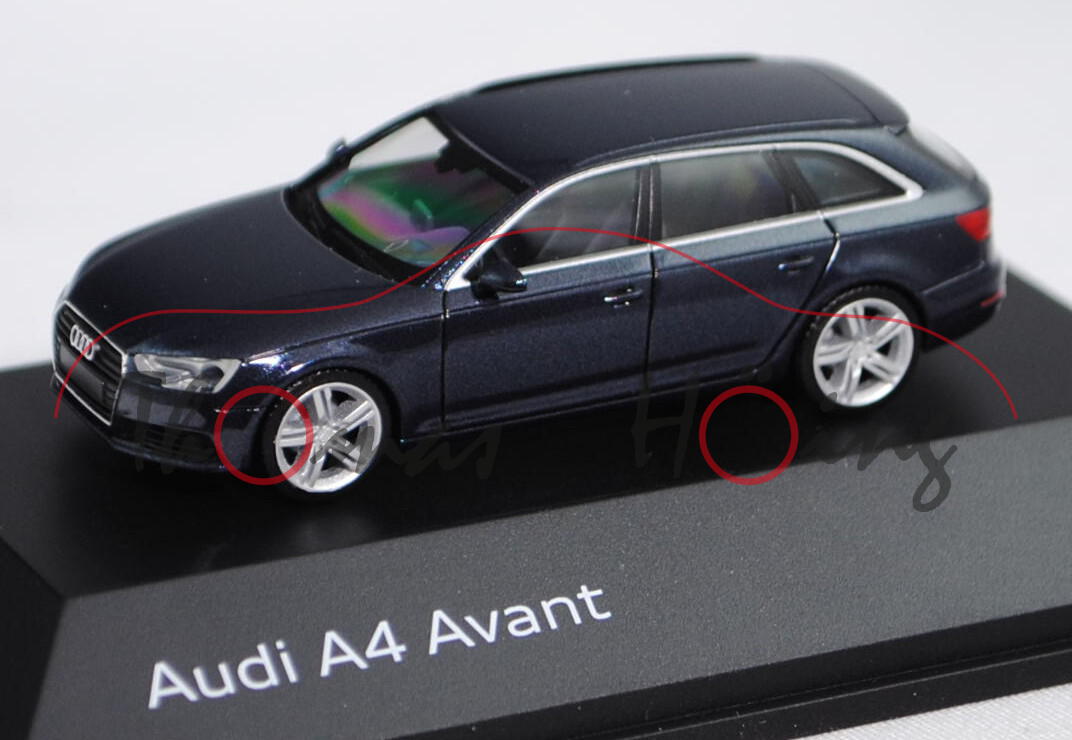 Audi A4 Avant (B9), Modell 2015-, mondscheinblau, Herpa, 1:87, Werbeschachtel