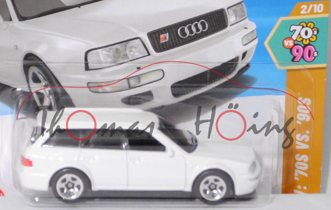 Audi Avant RS2 (werksinterne Bezeichnung P1 (P = Porsche), Typ 8C, Audi-Porsche RS2, Modell 1994-1995), reinweiß (alpinweiß, L90E), Hot Wheels, 1:64, kurzer Blister