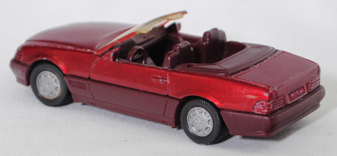 00001 Mercedes-Benz 500 SL (R 129, Modell 1989-1992), purpurrotmetallic, Stern im Kühlergrill silber, Scheibe seitlich lackiert, Heckklappe ohne Stern, Hong, B7, SIKU SUPER, 1:55, m-