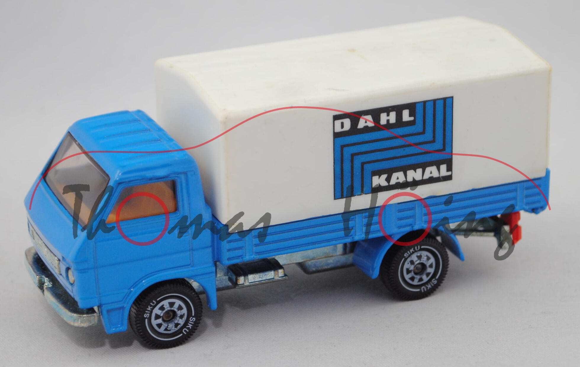 MAN-VW 9.136 F LKW (Typ G90, Mod. 79-87) mit Pritsche und Plane, blau, DAHL / KANAL (Druck m-)