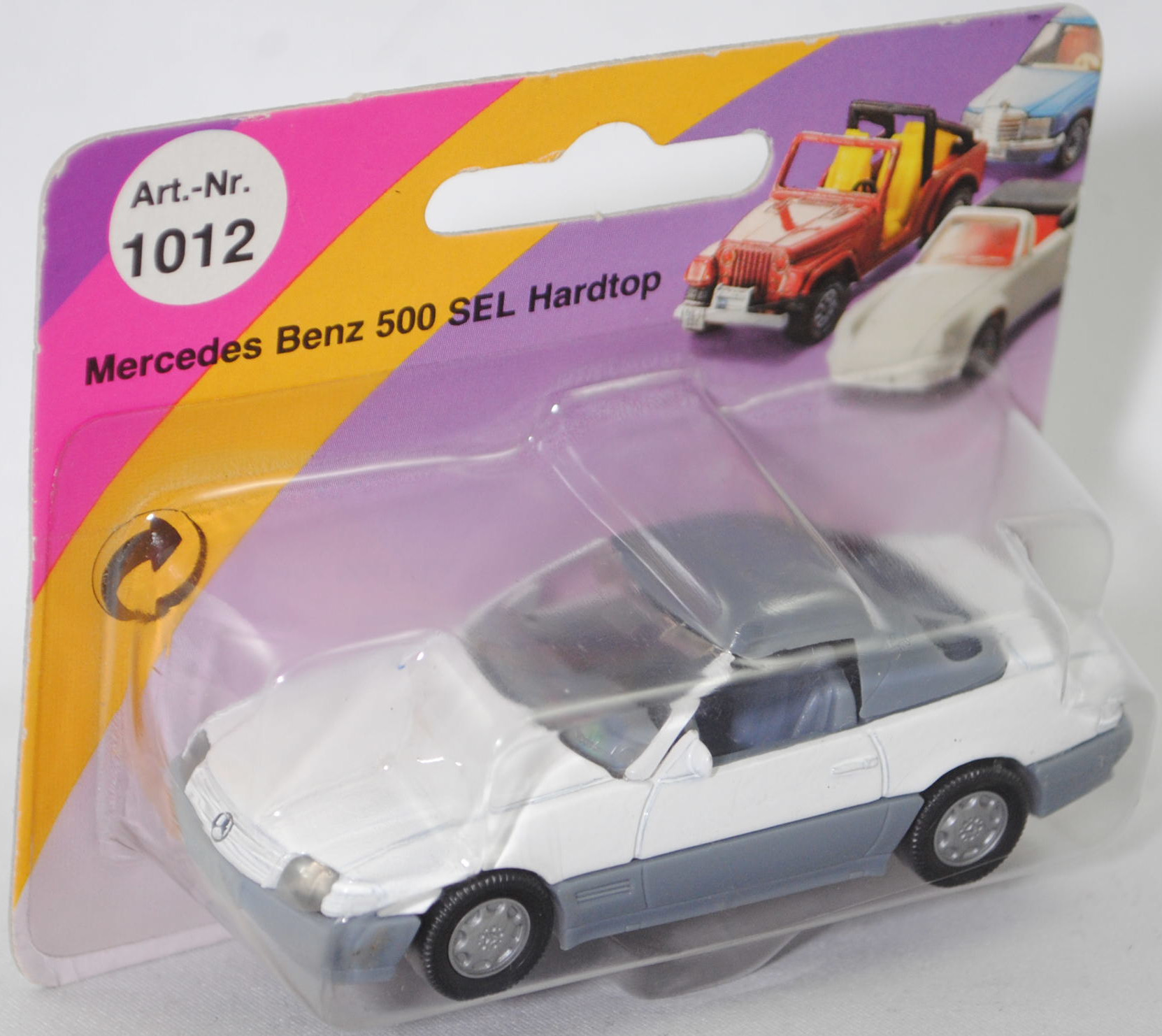 00004 Mercedes-Benz 500 SL mit Verdeck (Hardtop) (R 129, Modell 1989-1992), reinweiß/fehgrau, Scheibe seitlich  reinweiß, Heckklappe ohne Stern, Hong, B7, SIKU SUPER, 1:55, P23