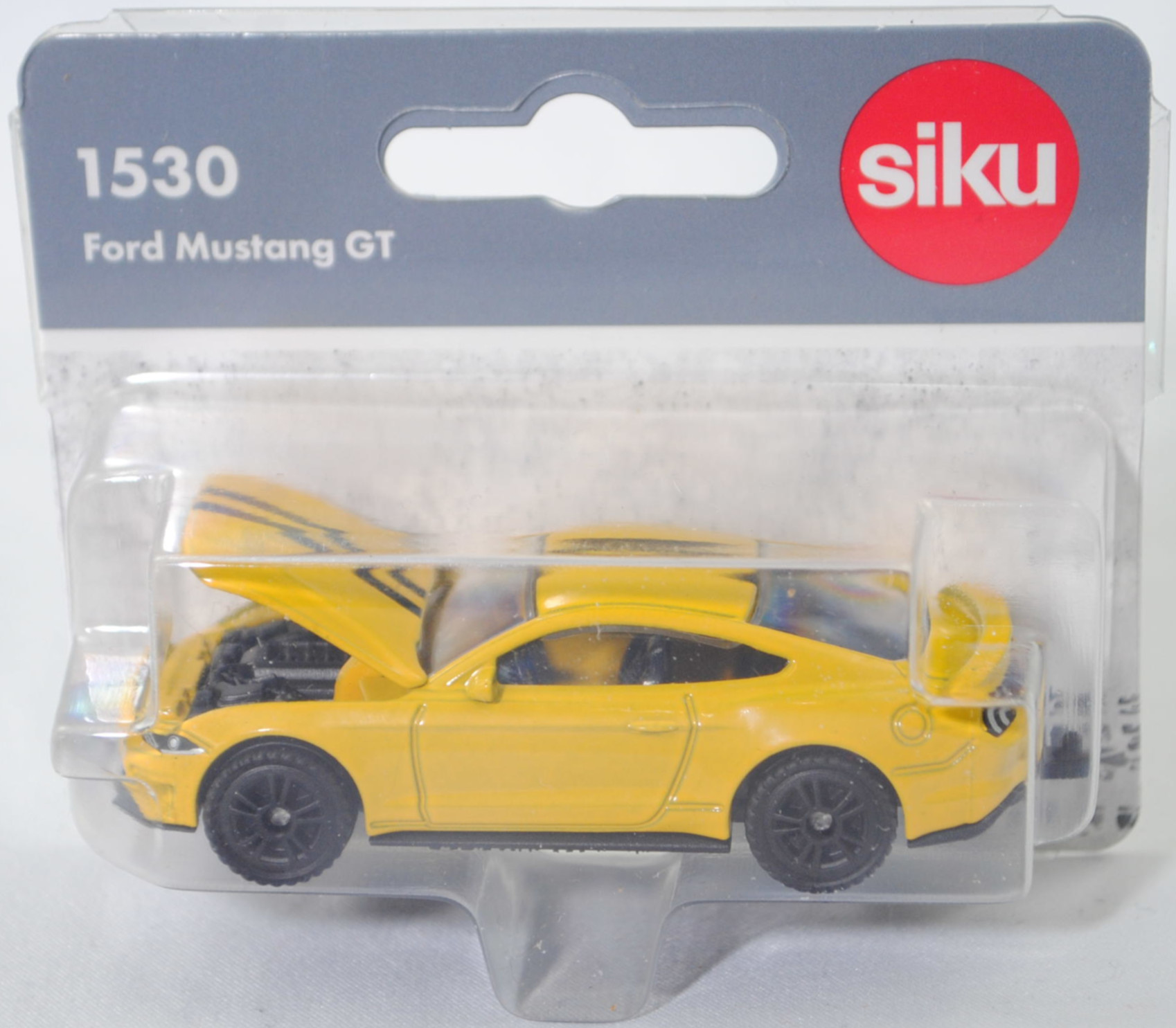00000 Ford Mustang GT Fastback (6. Generation, S550, Facelift 2017, Modell 2017-2023), hell-signalgelb, innen schwarz, Lenkrad schwarz, SIKU SUPER, 1:62, P29f