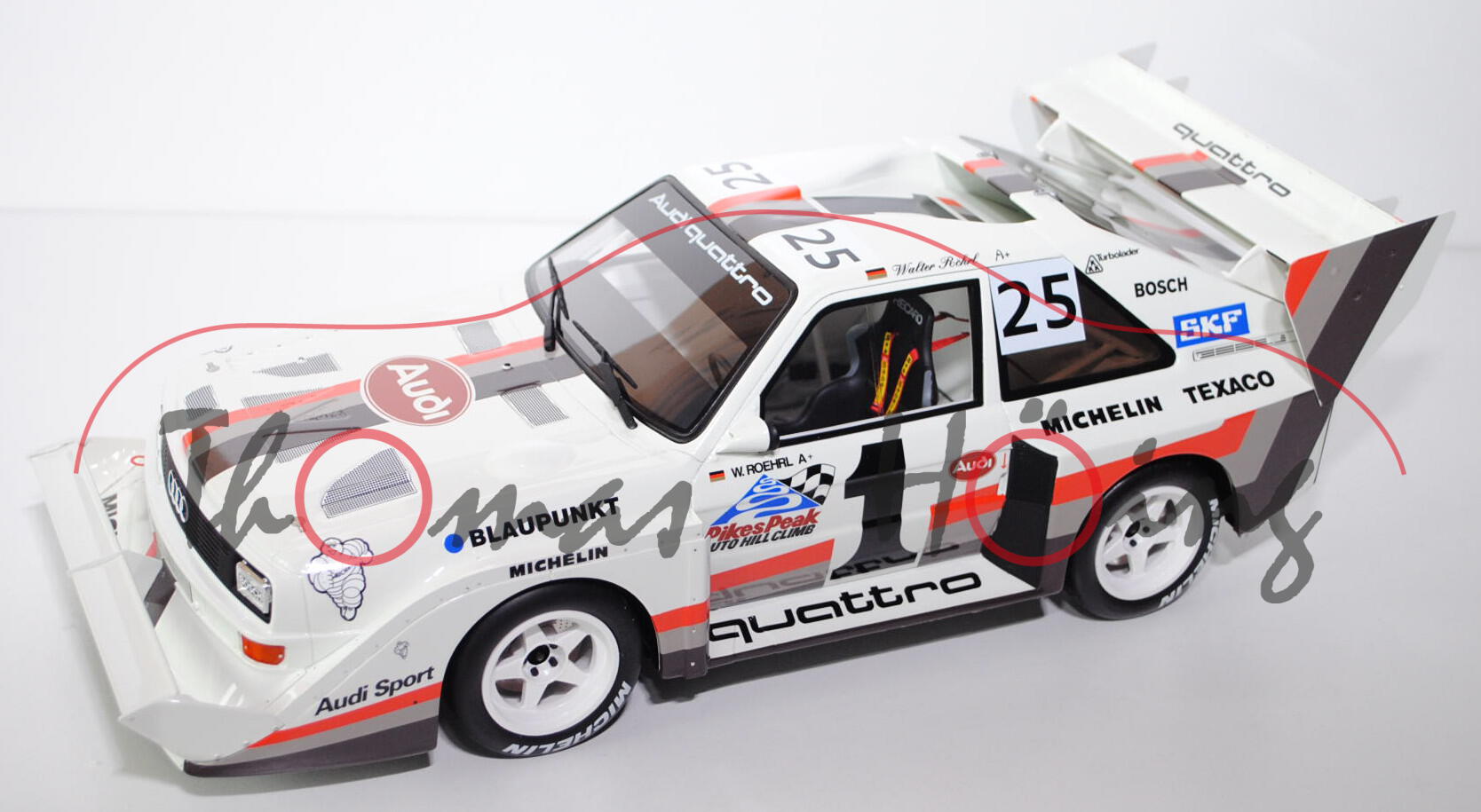 Audi Sport Quattro S1 Pikes Peak 1987, reinweiß, Fahrer: Walter Röhrl, Nr. 1, Platzierung: 1. Platz,