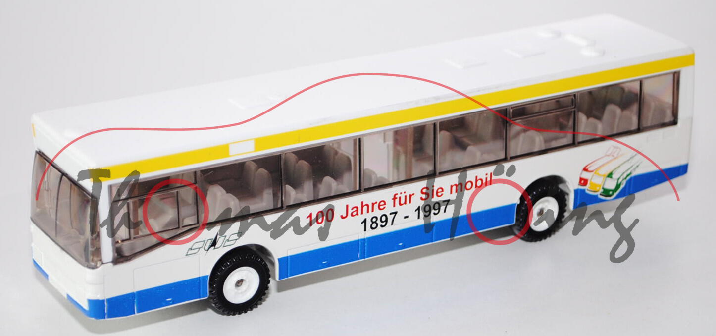 Linienbus Mercedes O 405 N, reinweiß, SWS / 100 Jahre für Sie mobil / 1897 1997, umlaufender zinkgel