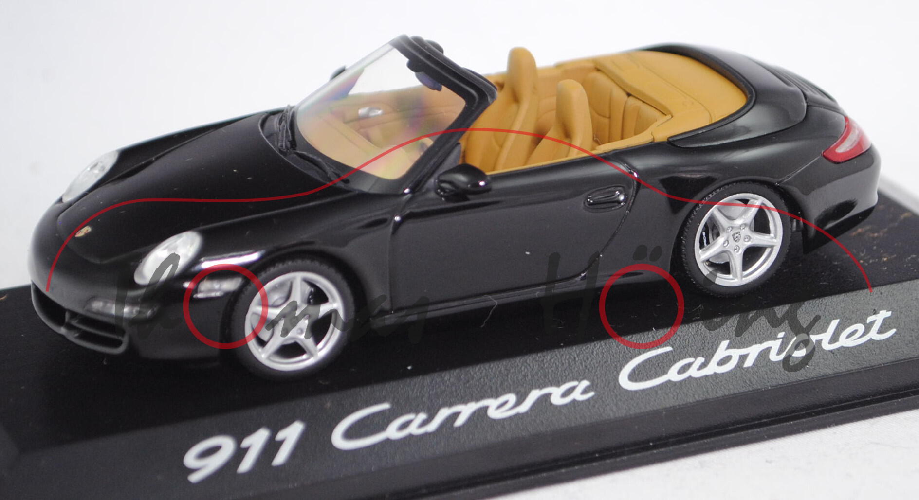 Porsche 911 Carrera Cabriolet (Baureihe 997.1, Mod. 2005-2008), schwarz, Minichamps, 1:43, Werbebox