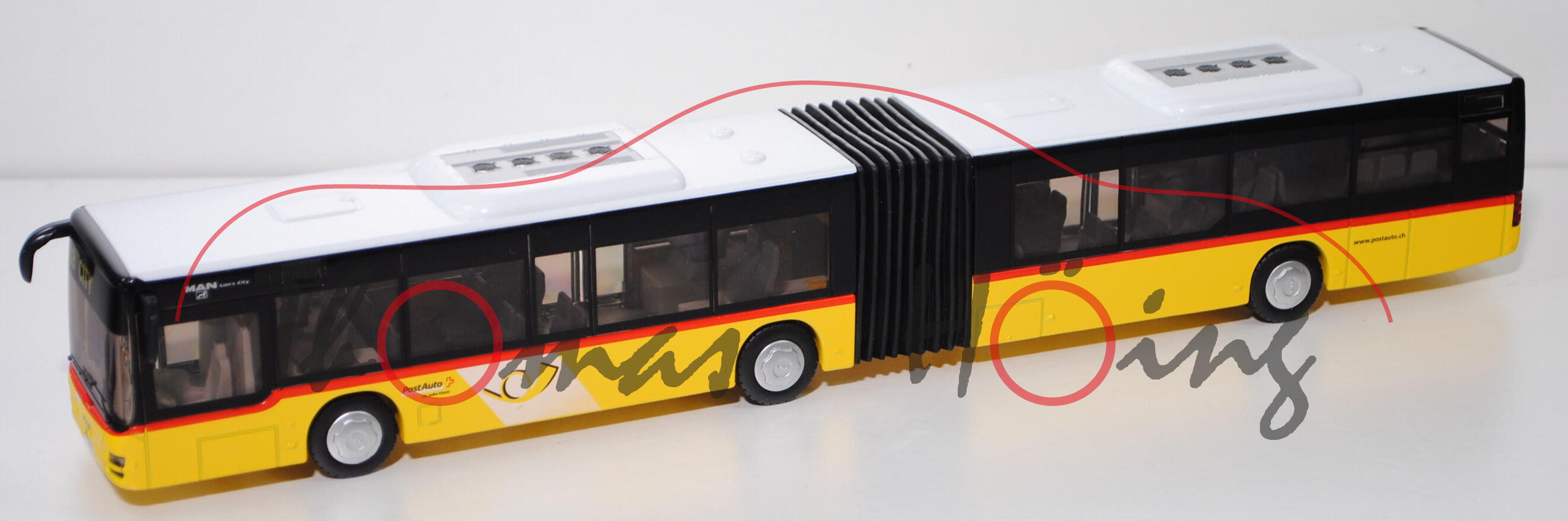 03903 CH MAN Lion's City G Gelenkbus (Mod. 2004-2017), PostAuto / CarPostal, SIKU, 1:50, Werbebox