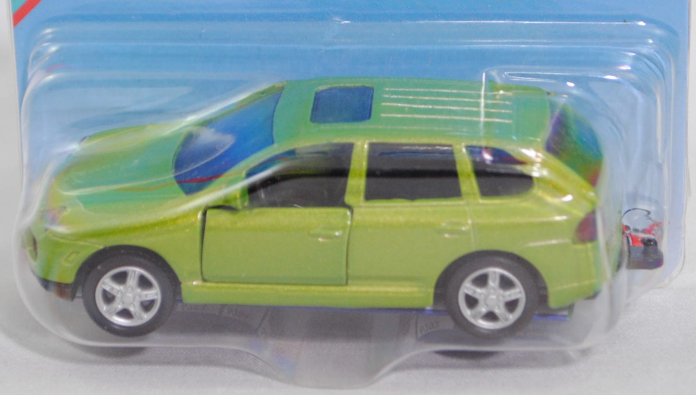 00007 Porsche Cayenne Turbo (1. Generation, Typ 9PA, Vorfacelift, Modell 2002-2006), hell-gelbgrünmetallic, Sicke auf Heckklappe in Höhe Rückleuchten, SIKU SUPER, 1:57, P29e