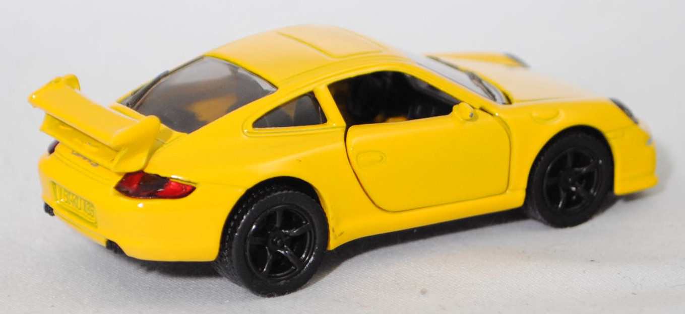 00001 Porsche 911 Carrera S (Typ 997.1 Coupé / 997 MK1 Coupé, Vorfacelift, Modell 2004-2008), kadmiumgelb, B22a / B22b offen schwarz, SIKU SUPER, 1:55, m