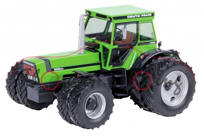 Deutz-Fahr DX 8.30 mit Zwillingsbereifung, gelbgrün/graublau, Tür und Heckfenster zu öffnen, Schuco,