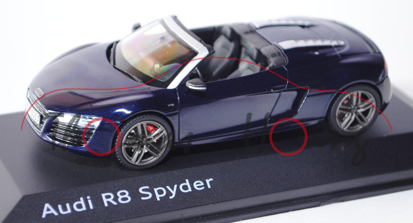 Audi R8 Spyder 5.2 FSI facelift, Modell 2012-, estorilblau, innen schwarz, Schuco, 1:43, Werbeschach