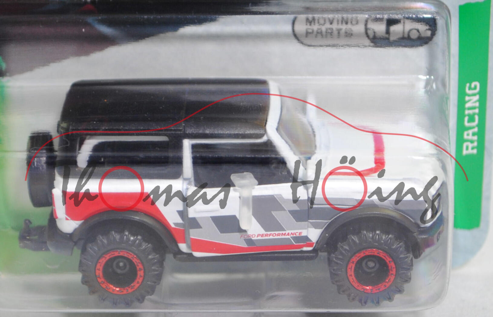 Ford Bronco™ WILDTRAK™ (6. Generation, U725, Modell 2021-) (Nr. 201G), reinweiß, FORD PERFORMANCE, majorette, 1:62, Blister