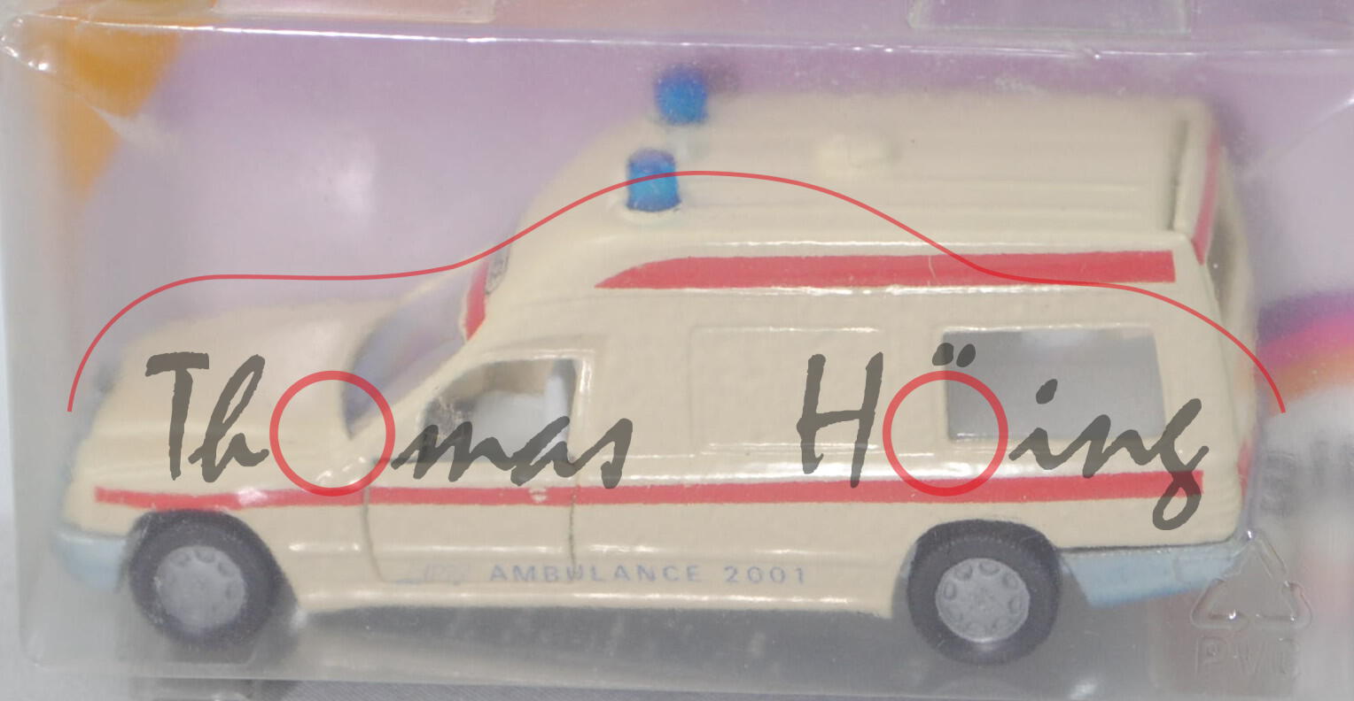 BINZ Ambulanz 2001 lang (Mod. 1986-1989), hellelfenbein, BINZ AMBULANCE 2001, B7, SIKU, 1:56, P23