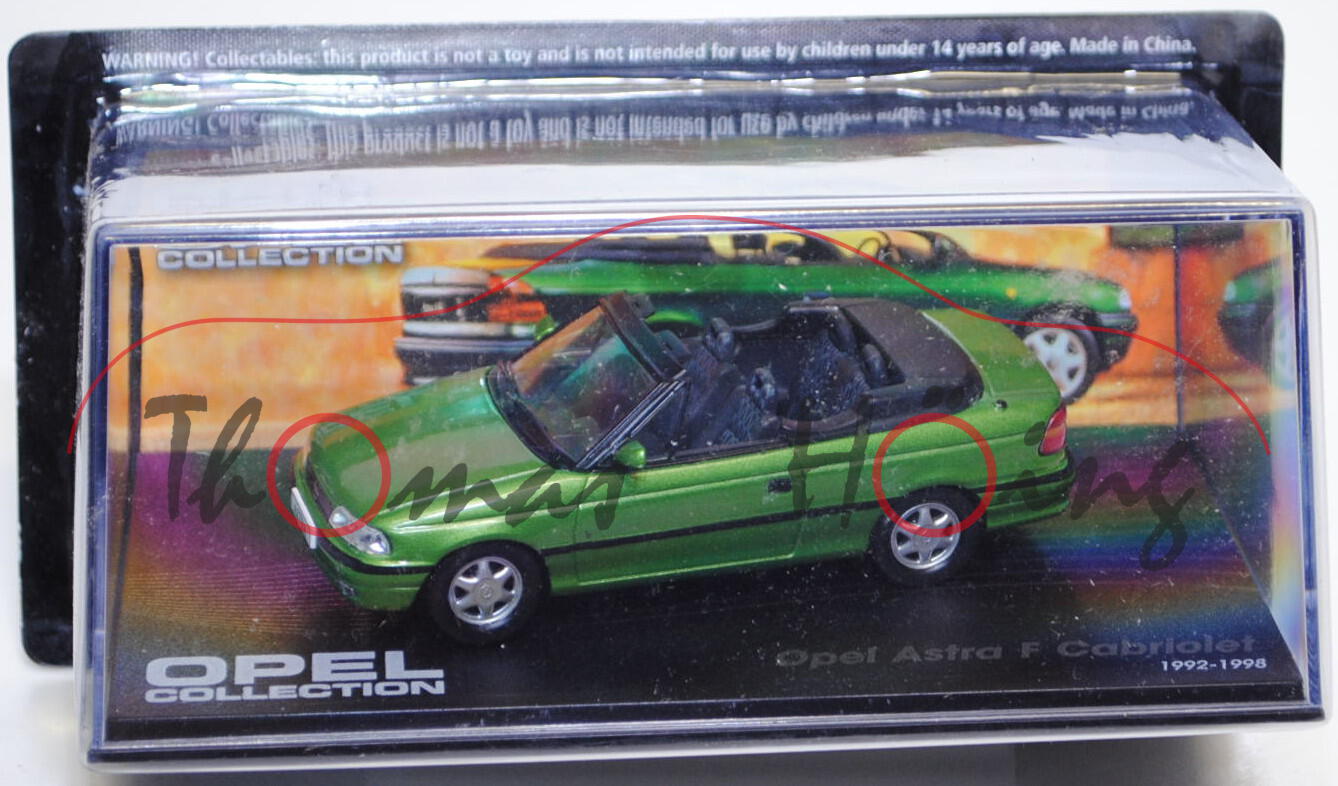 Opel Astra F Cabriolet, Modell 1994-2000, grasgrünmetallic, EAGLEMOSS INTERNATIONAL LTD, 1:43, mb