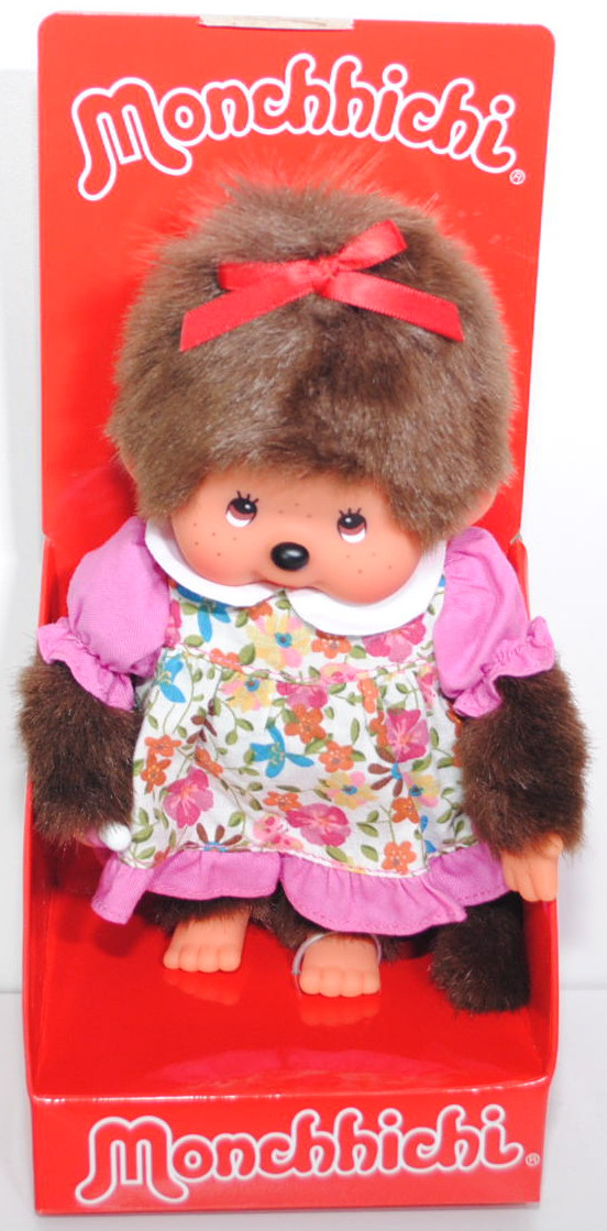 Monchhichi Dressed Flower Print Girl (Mädchen mit geblümten Kleid), 20 cm groß, Sekiguchi