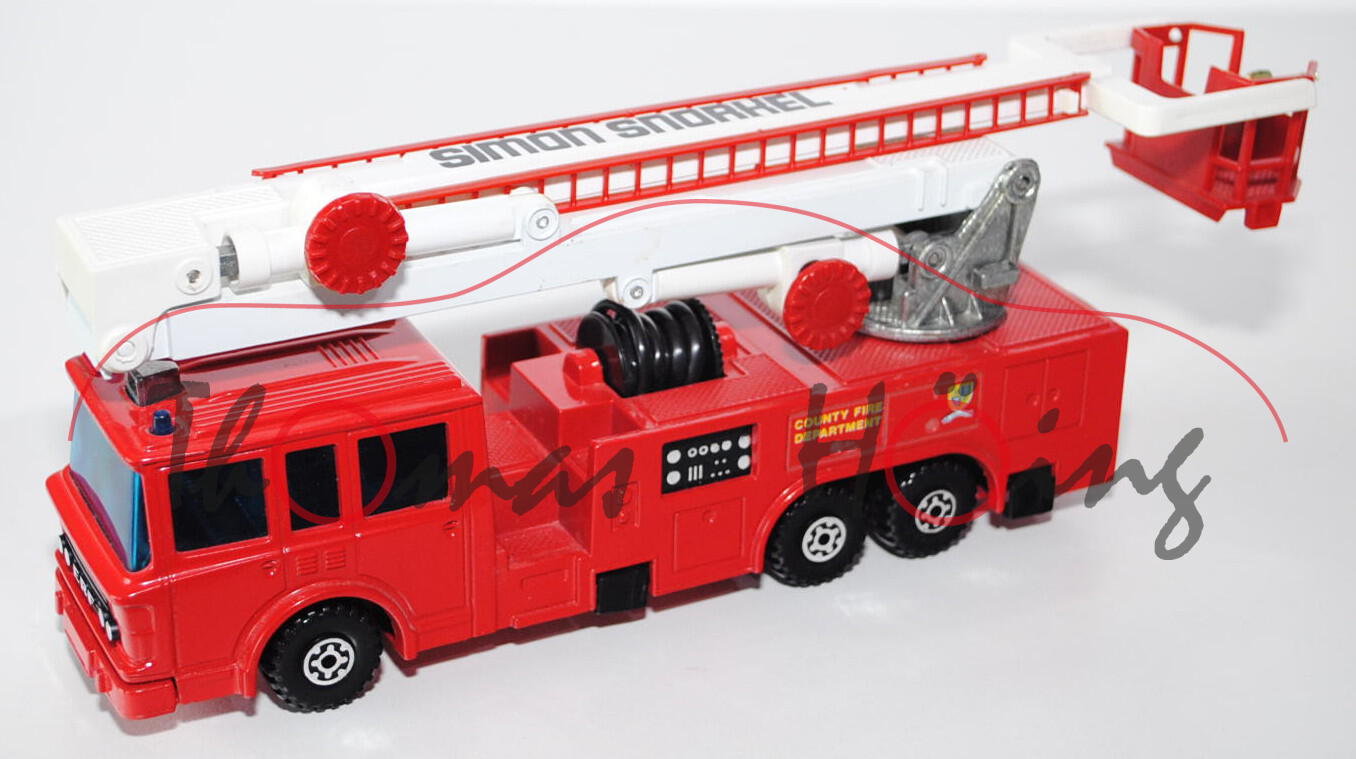 ERF Snorkel Fire Engine, verkehrsrot/reinweiß, SIMON SNORKEL / COUNTY FIRE / DEPARTMENT, Verglasung 