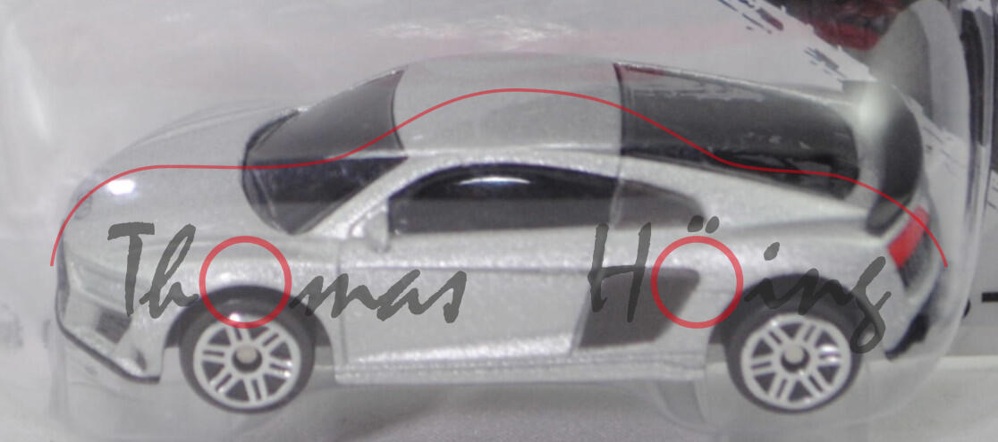 Audi R8 V10 performance Coupé (2. Gen., Baureihe 4S, Mod. 2019-), florettsilber, JES, 1:64, Blister