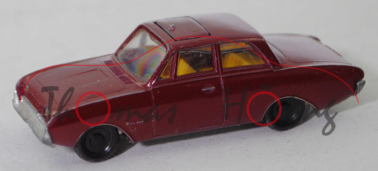 00001 Ford Taunus 17M 2-türig 1500 / 1700 (P3 bzw. Projekt NPX, Modell 1960-1964), weinrot, innen zinkgelb, Lenkrad schwarz, R1, SIKU, 1:60, m-