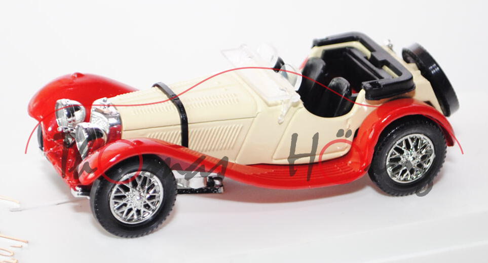 Jaguar SS 100, Modell 1938, elfenbein/verkehrsrot, 3500 cc, 120 cv, 160 km/h, Age d\'or solido, 1:43