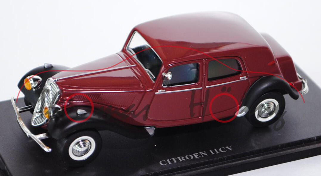 Citroen Traction Avant 11 CV (Koffermodell), Modell 1952-1954, weinrot/schwarz, Universal Hobbies, 1