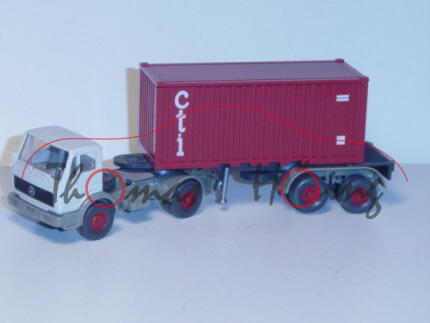 Mercedes Stahl-Container Sattelzug, achatgrau/steingrau/graphitgrau/rubinrot, cti, Wiking, 1:87, mb