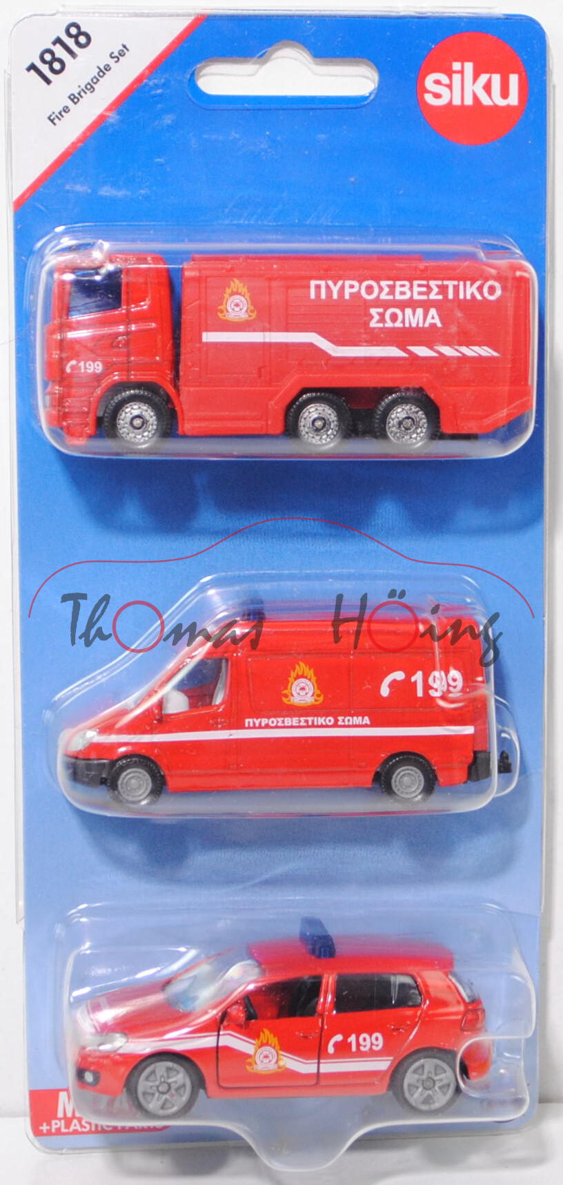 00901 GR Fire Brigade Set mit: Scania R380 + Mercedes-Benz Sprinter II + VW Golf VI, C 199, P29e