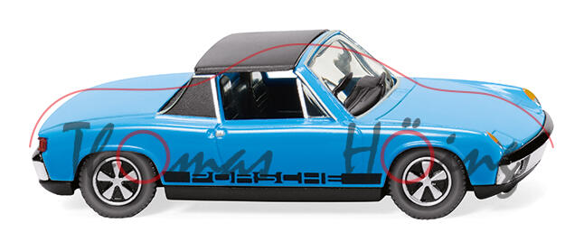 VW-Porsche 914/4 (Mod. 1969-1976, Bj. 1969), hellblau, Fuchs-Felgen schwarz/silber, Wiking, 1:87, mb